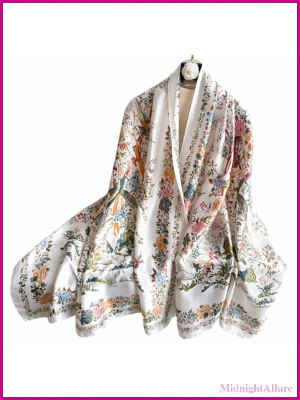 Elegant Floral Silk Scarf Shawl Lightweight Satin Wrap for Women
